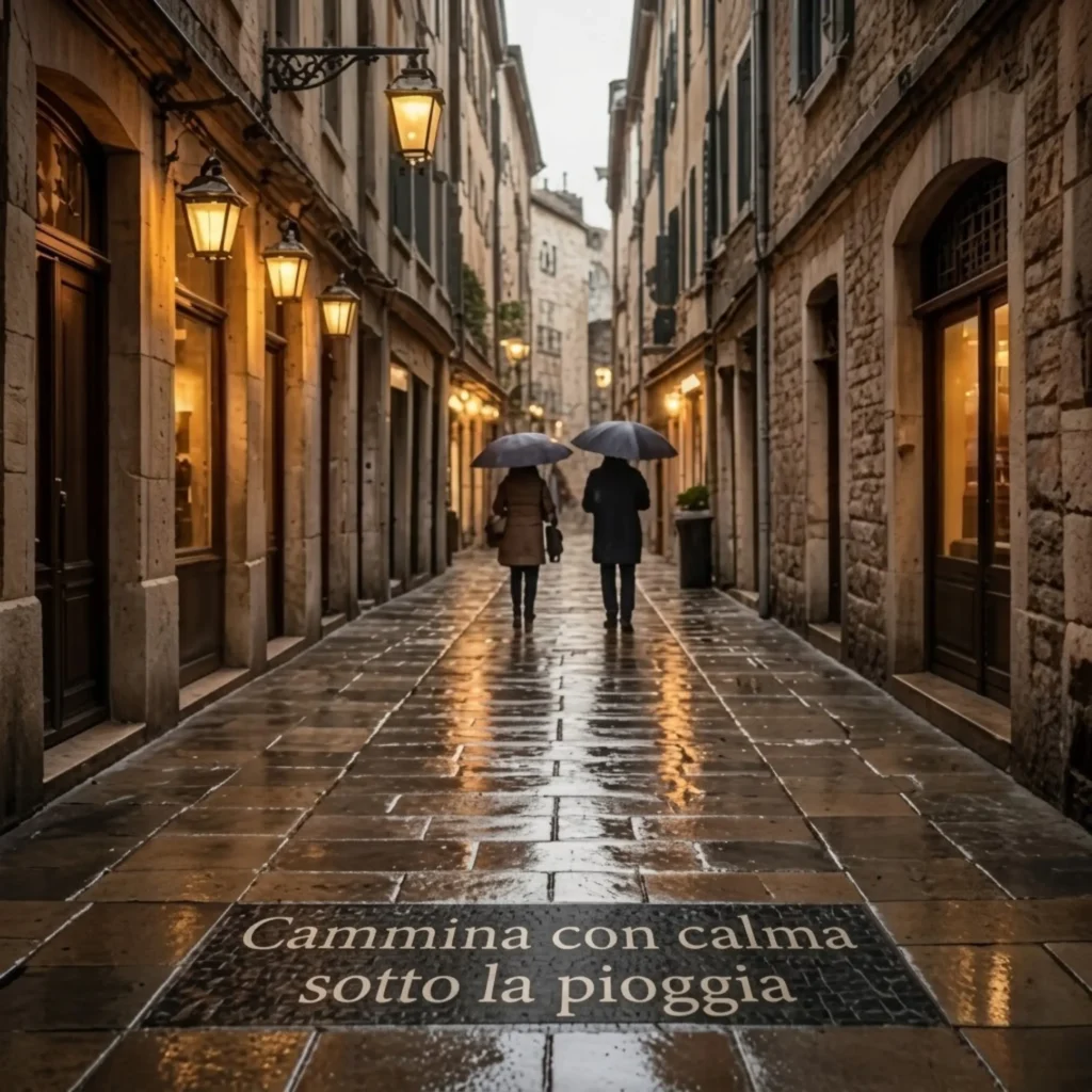 cammina con calma cotto la pioggia